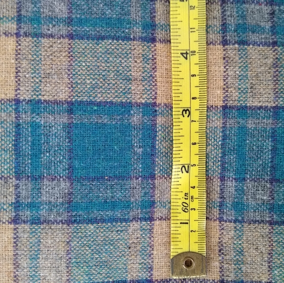 2 yds 60" wide tartan plaid wool fabric. Teal & tan base with purple stripe - Picture 11 of 11